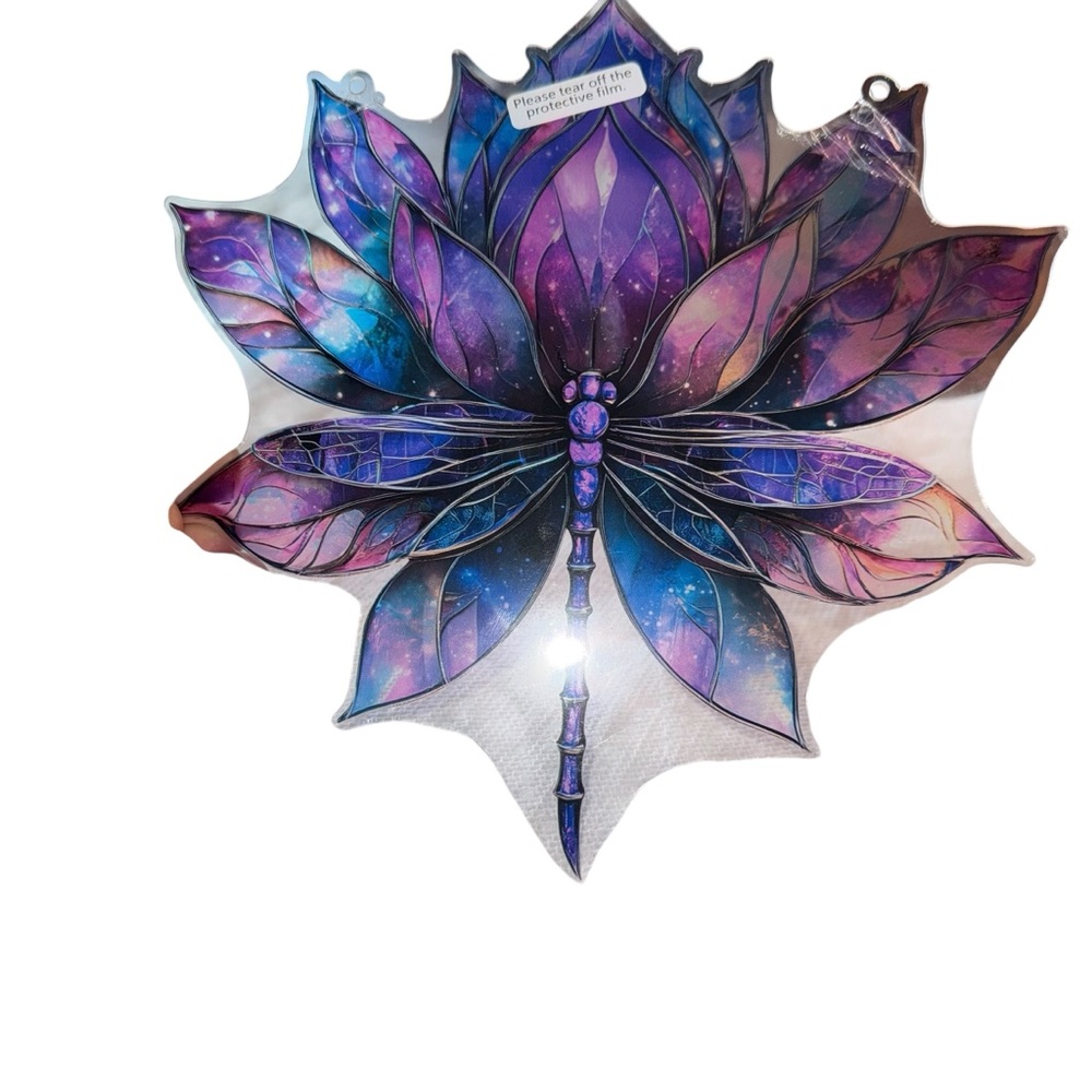 Whimsical Firefly Acrylic Sun Catcher Purple Pinks 8”x8” Window Decor Garden New